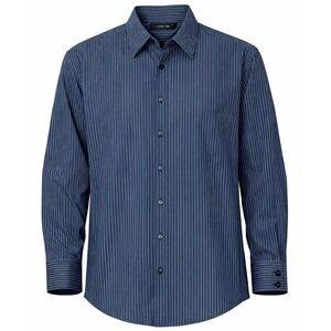 Level Ten‎ Mens XL Navy Blue White Pinstripe Long Sleeve Button Down Shirt 00849